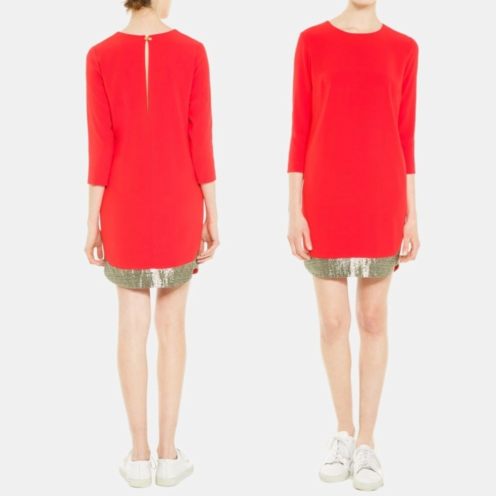 Sandro Reveil Metallic Hem Long Sleeve Shift  NWT